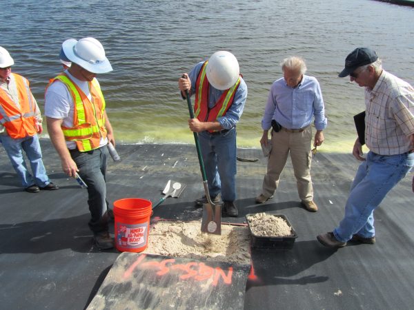 2013b J.P. Giroud and David Carrier investigating a geomembrane liner problem, Florida