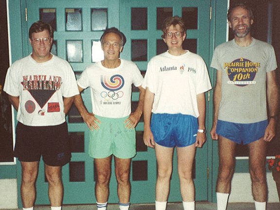 1992b Early morning runners (Steve Shugart, J.P. Giroud, Jay Beech, Bon Bachus) at Geosyntec meeting, Atlanta