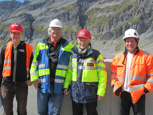 2014f Thierry Bussard, J.F. Nicod, J.P. Giroud and Olivier Vallotton at Vieux Emosson Dam, Switzerland